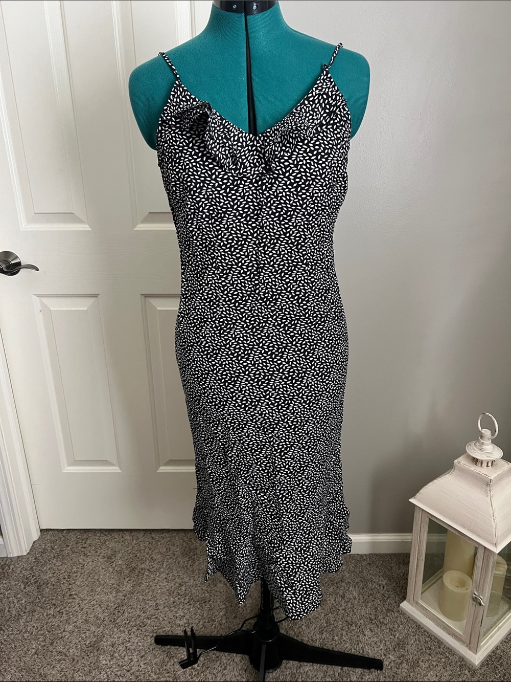 Pink Lily Black and White Speckled Midi Slip Dress